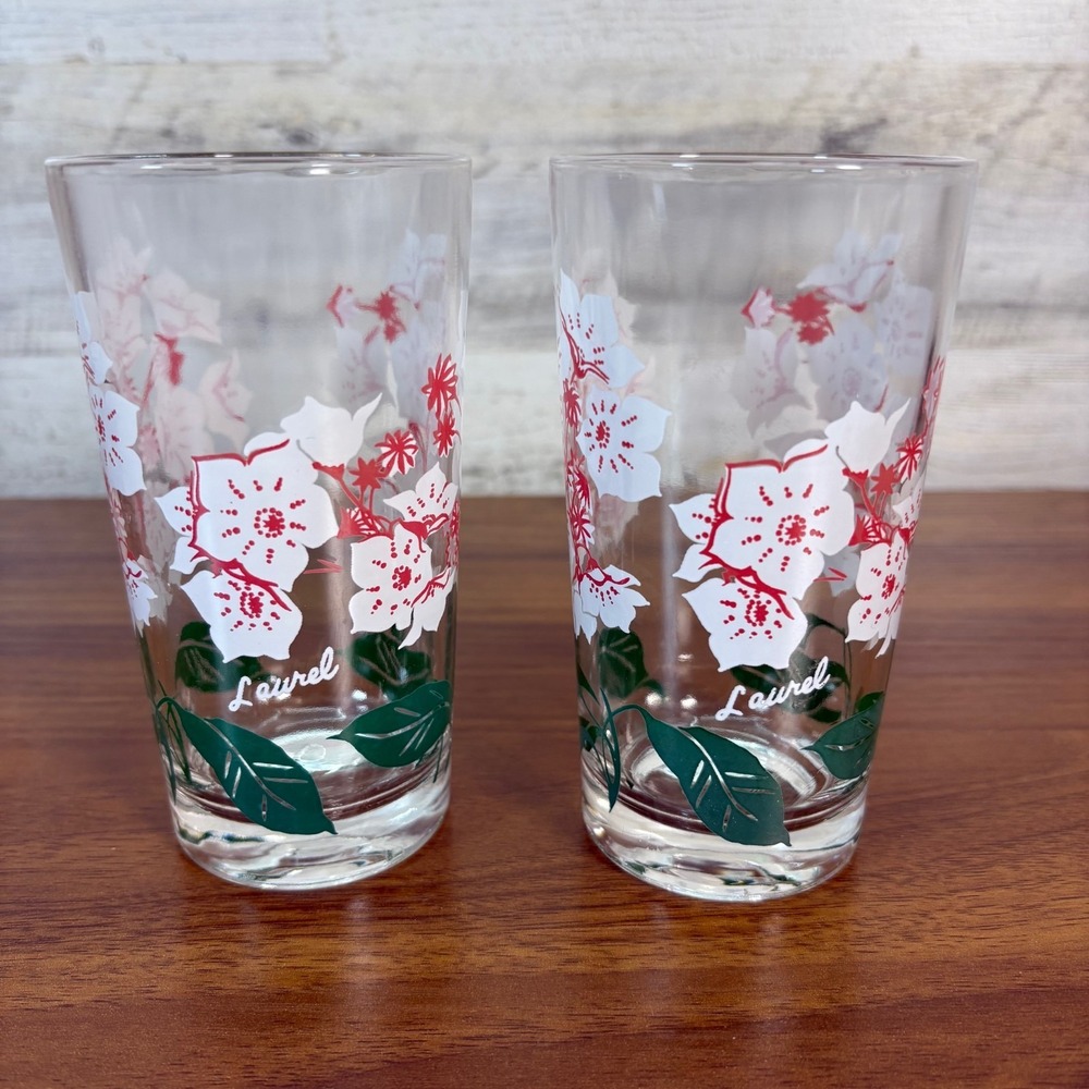 William Scull Company Boscul‎ 1950's Peanut Butter Glasses Laurel Pattern Lot 2